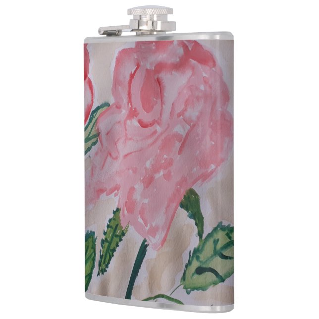 Abstract Summer Roses Vinyl Wrapped Hip Flask (Left)
