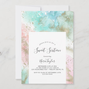 Abstract Summer Watercolor Sweet Sixteen Birthday Invitation
