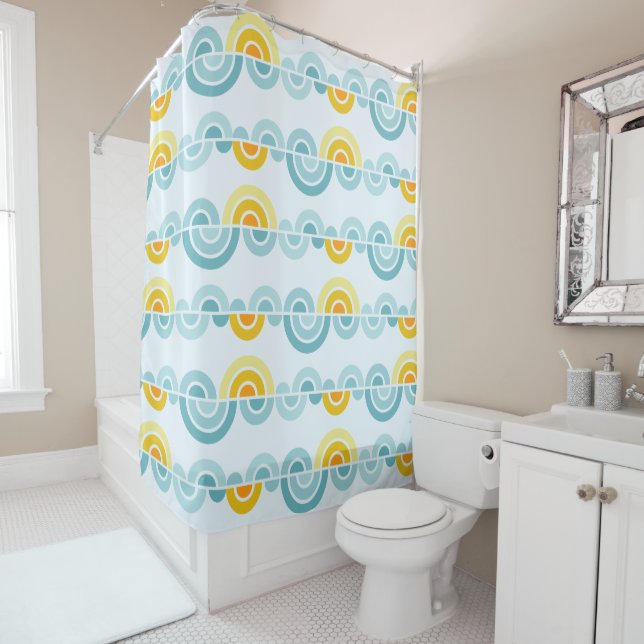 Abstract sun and clouds curved pattern shower curtain (In Situ)
