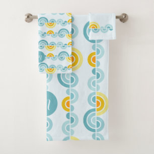 Abstract sun and clouds curved shapes bath towel set