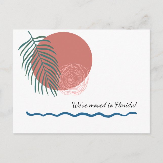 Abstract Sun and Palm Frond New Address Announcement Postcard (Front)