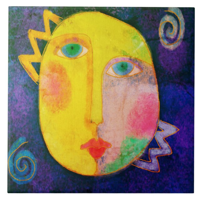 Abstract Sun Face Digital Painting Ceramic Tile (Front)