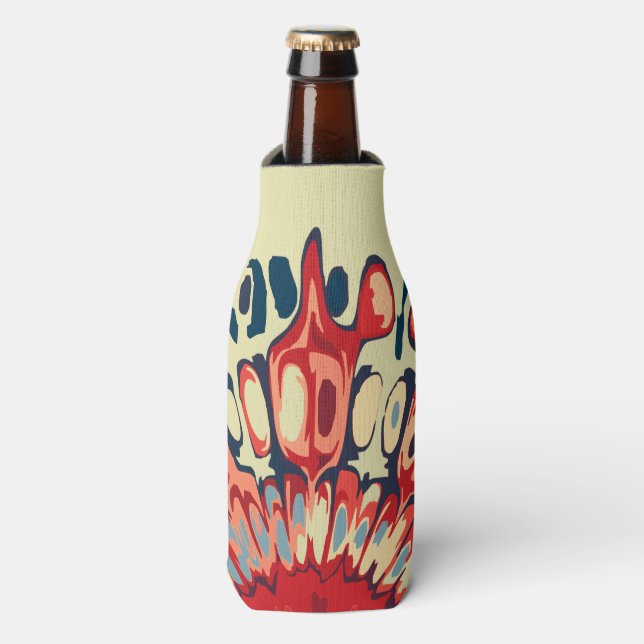Abstract SUN FLOWER - red blue + your backgr. Bottle Cooler (Bottle Front)