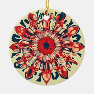 Abstract SUN FLOWER - red blue + your backgr. Ceramic Ornament