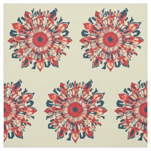 Abstract SUN FLOWER - red blue + your backgr. Fabric (Swatch)