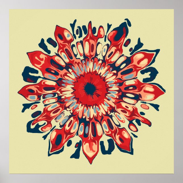 Abstract SUN FLOWER - red blue + your backgr. Poster (Front)