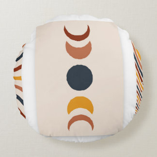Abstract Sun Moon Boho Posters Round Cushion