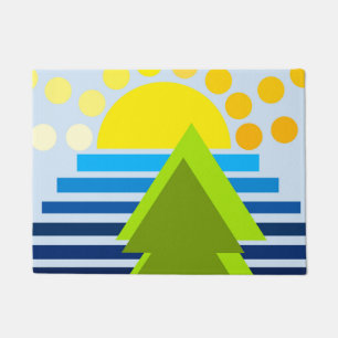Abstract sun sea yellow blue green doormat
