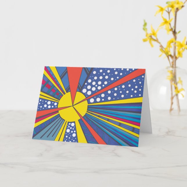Abstract sunburst, colourful, personalised, unique card (Yellow Flower)