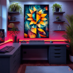Abstract Sunflower Art - Geometric Bloom in Bold  Poster