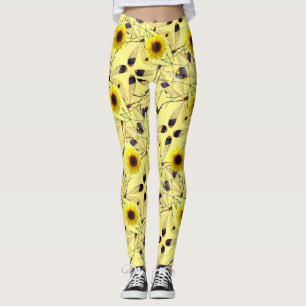 Abstract Sunflower Dragenfly Leggings