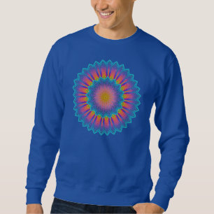Abstract Sunflower Fractal Pixel Blue Sweatshirt