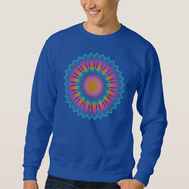 Abstract Sunflower Fractal Pixel Blue Sweatshirt (Front)