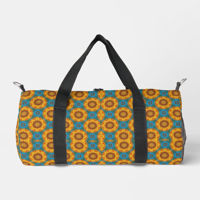 Abstract Sunflower Geometric Design Duffel Bag (Front)