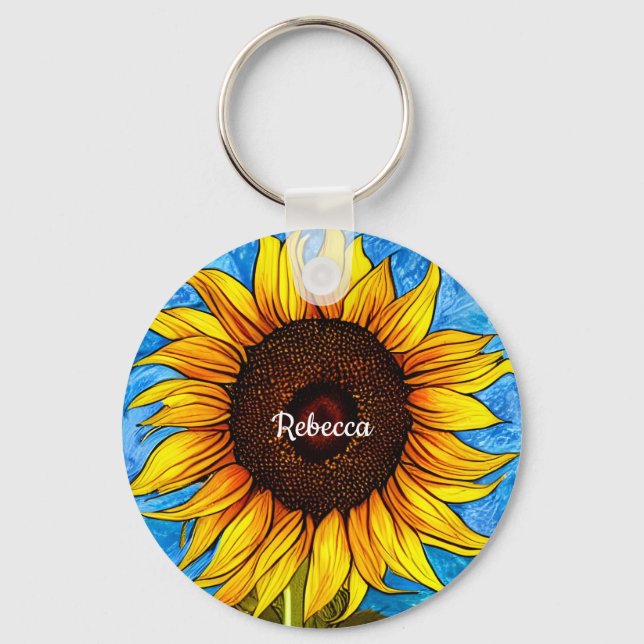 Abstract Sunflower Painting Key Ring (Front)