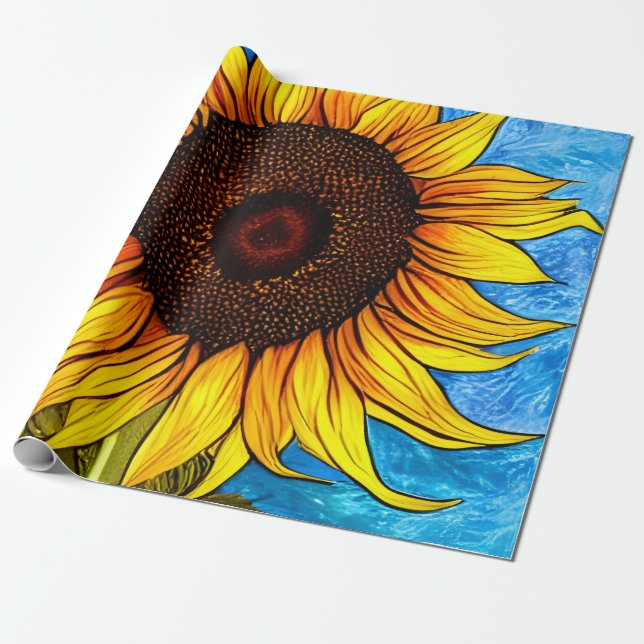 Abstract Sunflower Painting Wrapping Paper (Unrolled)