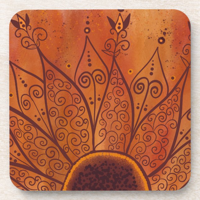 Abstract Sunflower Pattern Coaster (Front)