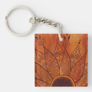 Abstract Sunflower Pattern Key Ring