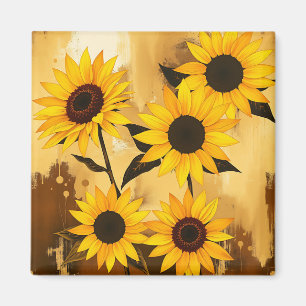 Abstract Sunflower Pattern with Golden Yellows Magnet