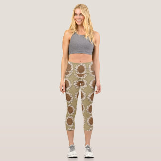 Abstract Sunflower Tile Background Capri Leggings