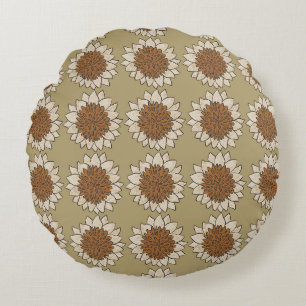 Abstract Sunflower Tile Background Round Cushion