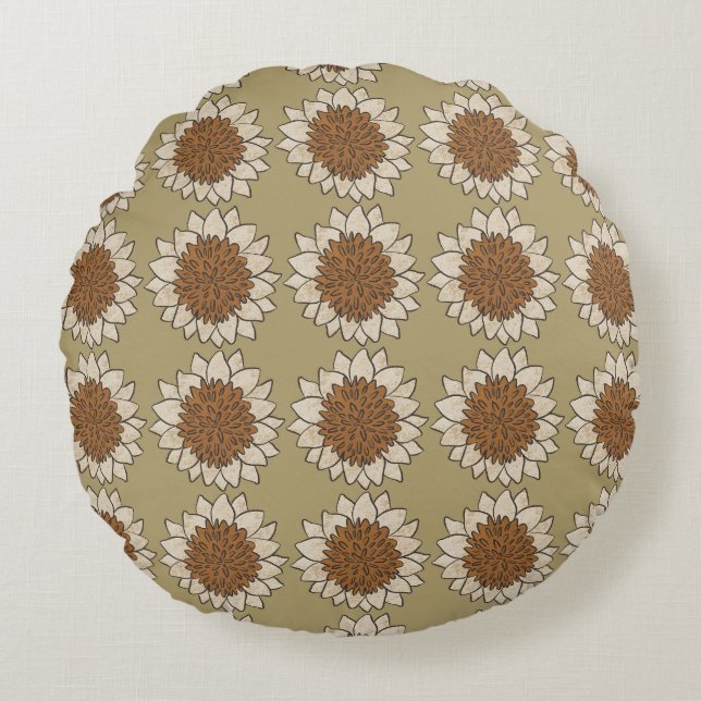 Abstract Sunflower Tile Background Round Cushion (Front)
