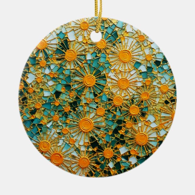 Abstract Sunflowers 102 Ceramic Ornament (Front)