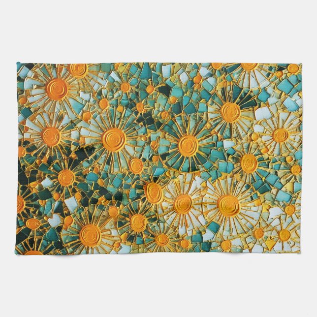Abstract Sunflowers 102 Tea Towel (Horizontal)