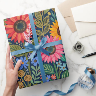 Abstract Sunflowers Butterflies Wrapping Paper