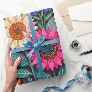 Abstract Sunflowers Butterflies Wrapping Paper