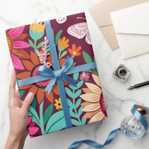 Abstract Sunflowers Butterflies Wrapping Paper