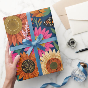 Abstract Sunflowers Butterfly Wrapping Paper