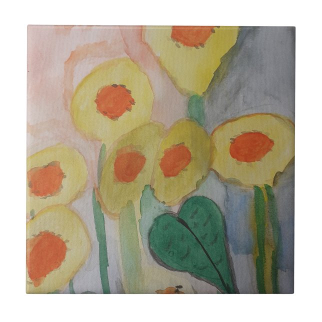 Abstract Sunflowers Ceramic Tile (Front)