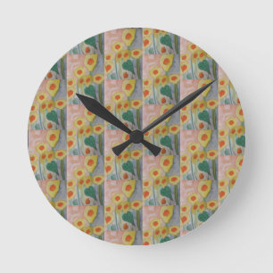 Abstract Sunflowers Round Clock