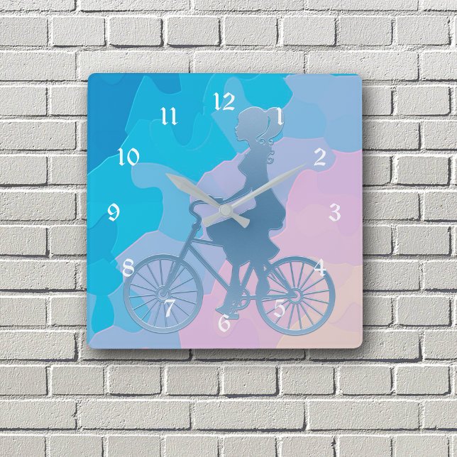Abstract Sunrise Bicycle Girl Square Wall Clock (Creator Uploaded)