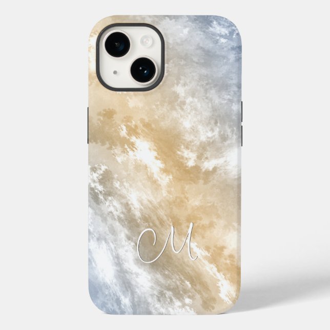 Abstract sunrise sky pale gold blue monogrammed Case-Mate iPhone case (Back)