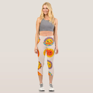 Abstract suns: ethnic seamless pattern. capri leggings