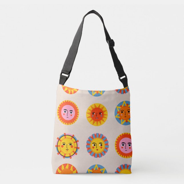 Abstract suns: ethnic seamless pattern. crossbody bag (Front)