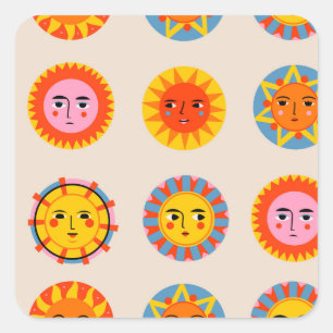 Abstract suns: ethnic seamless pattern. square sticker