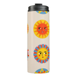 Abstract suns: ethnic seamless pattern. thermal tumbler