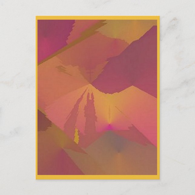Abstract Sunset Art Postcard Purple / Gold (Front)