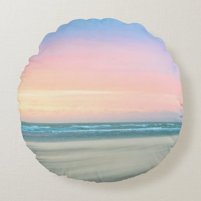 Abstract sunset at the beach in the Hague Round Cushion (Front)