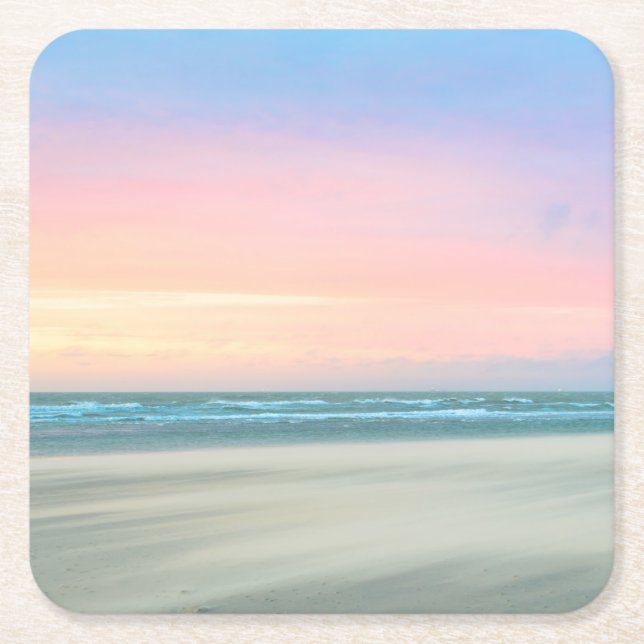 Abstract sunset at the beach in the Hague Square Paper Coaster (Front)
