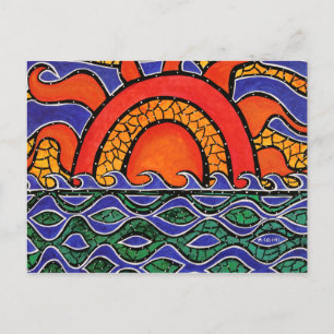 Abstract Sunset Colourful Art Postcard