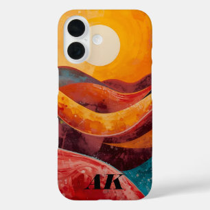 Abstract Sunset – Colourful Wavy Horizon Art Print iPhone 16 Case
