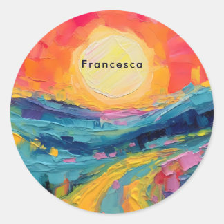 Abstract Sunset on the Field Classic Round Sticker