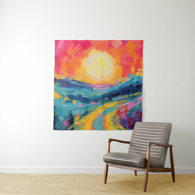 Abstract Sunset on the Field Tapestry (In Situ)