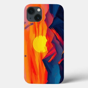 Abstract Sunset Over Mountains with Fiery iPhone 13 Case