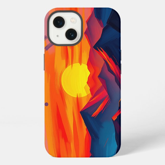 Abstract Sunset Over Mountains with Fiery  iPhone Case (Back)