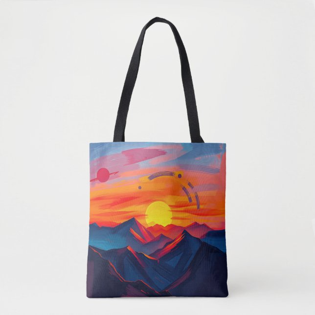 Abstract Sunset Over Mountains with Fiery  Tote Bag (Front)